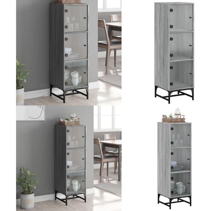 Vidaxl - Buffet avec portes en verre sonoma gris 35x37x120 cm - Buffet Design - Meuble Rangement - Armoire Moderne - Vitrine Ouverte - Mobilier Salon