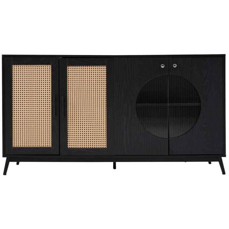 Buffet avec portes vitrées en rotin, porte semi-circulaire, meuble de rangement haut de gamme