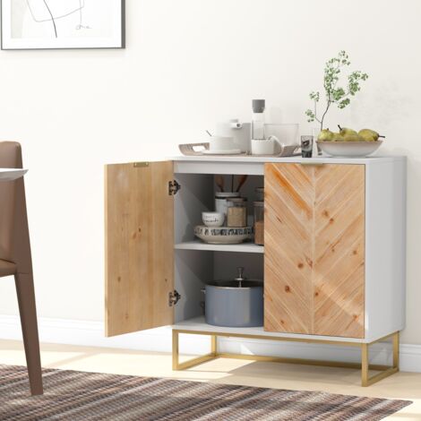 Buffet avec Rangement Buffet avec Portes et Etagère Table Console avec Pieds en Métal Meuble d'Appoint Moderne Blanc