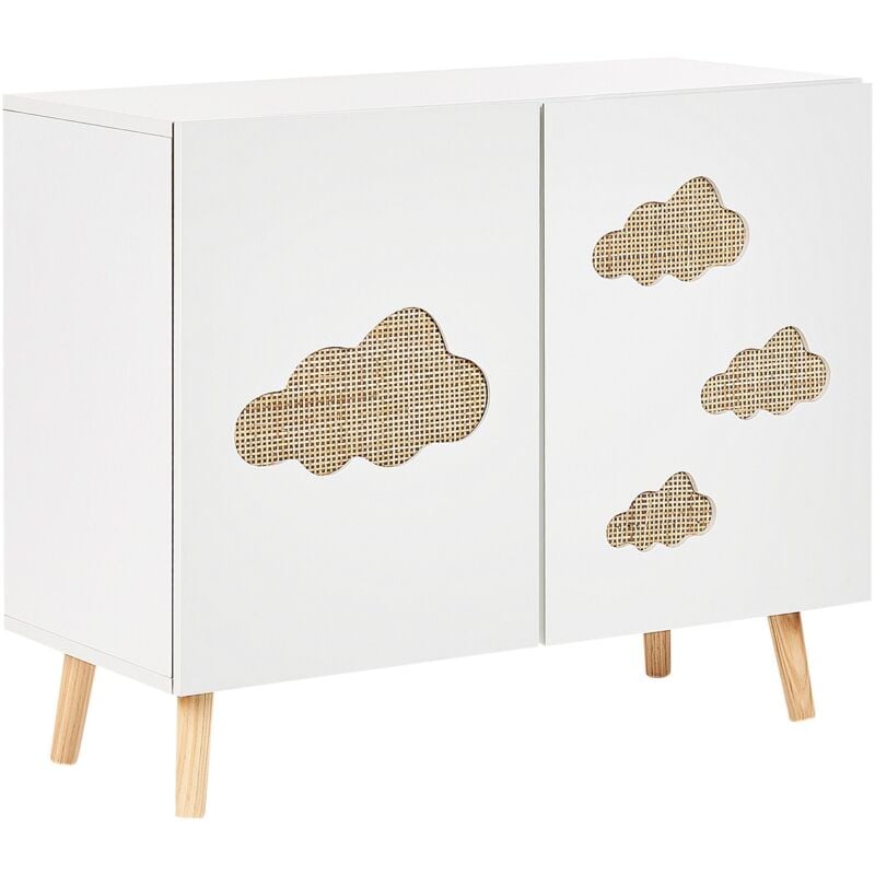 Buffet Avec Rangement Étagères Motif Nuages Chambre d'Enfant mdf Pieds en Bois de Pin Blanc Cloudy