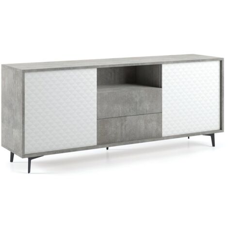 Buffet avec structure en chêne et portes blanches Dama Ouverture Push 2 tiroirs en chêne avec portes blanches DAMA