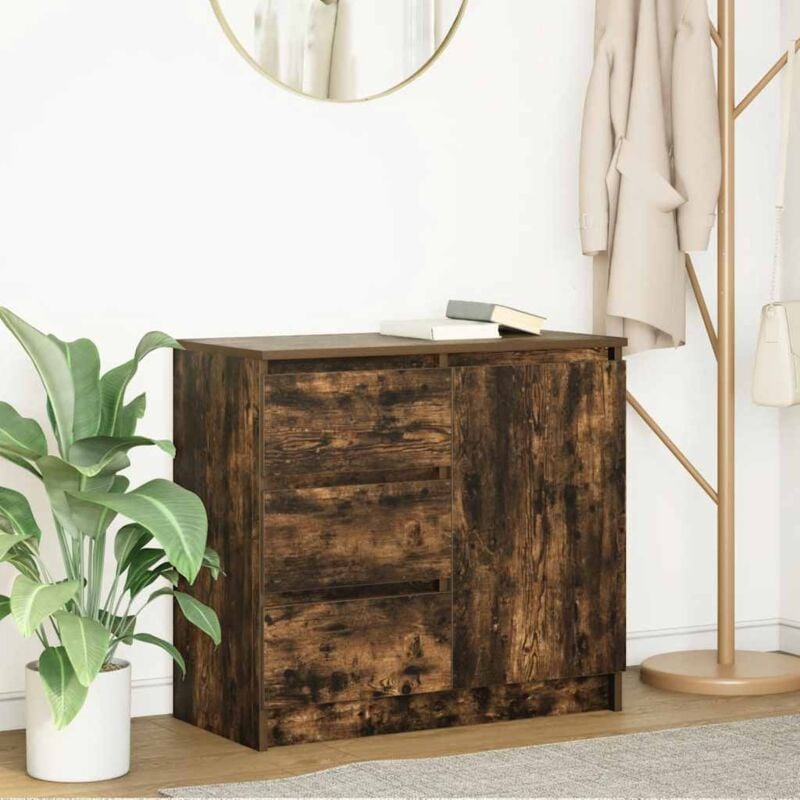 Vidaxl - Buffet avec tiroir chêne fumé 71x35x65 cm bois d'ingénierie
