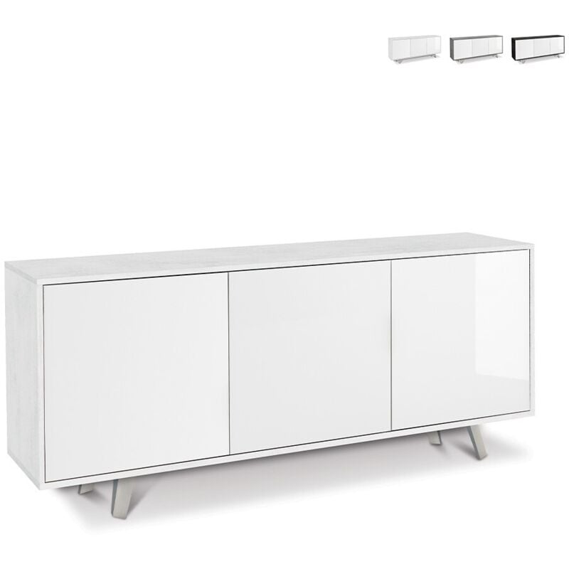 Sarmog - Buffet avec trois portes Blanc Oxydé Brillant 177x41x h74 cm