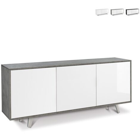 Buffet avec trois portes Ciment Blanc Brillant 177x41x h74 cm
