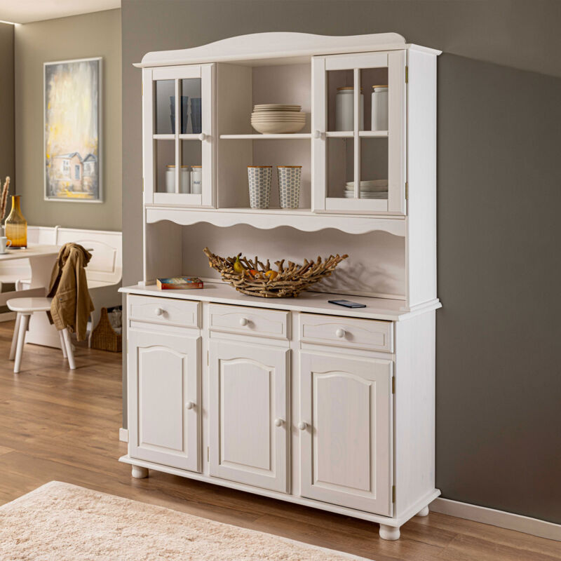 Inter Link - Buffet vaisselier 5 portes et 3 tiroirs en pin massif blanc - risoul