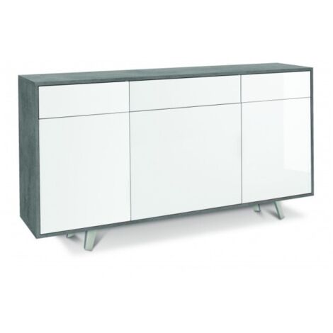 Buffet avec trois portes et trois tiroirs Cemento Bianco Lucido 164x41x h92 cm