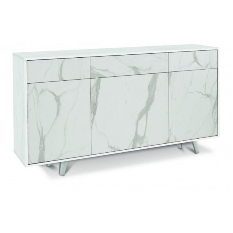 Sarmog - Buffet à trois portes et trois tiroirs en marbre blanc Ossido 164x41x h92 cm