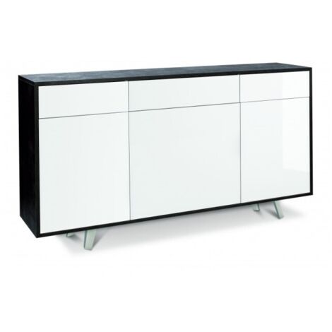 Buffet avec trois portes et trois tiroirs Noir Ossido Blanc Brillant 164x41x h92 cm