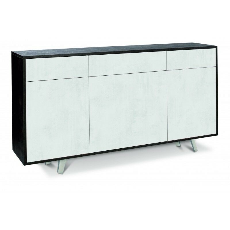 Sarmog - Buffet avec trois portes et trois tiroirs Oxyde Noir Blanc 164x41x h92 cm