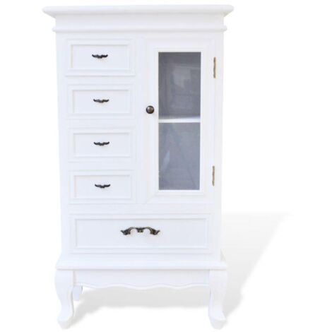 Buffet bahut armoire console meuble de rangement avec 5 tiroirs et 2 étagères blanc
