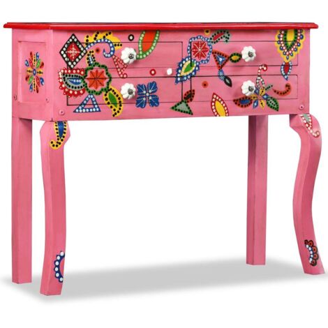Buffet bahut armoire console meuble de rangement bois de manguier massif rose peint à la main