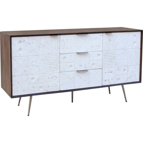 Buffet bahut bicolore en bois exotique pour salon élégant - Brun sombre et blanc délicat