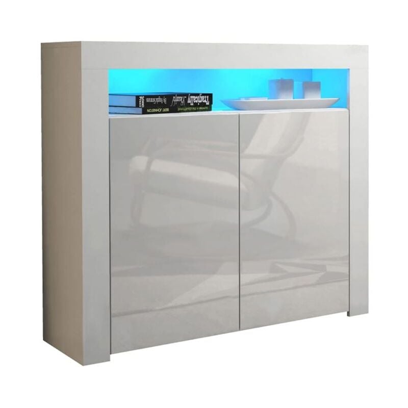 Dusine - Buffet bahut brillant Blanc Spider illuminé led 107 cm Caisson Blanc mat