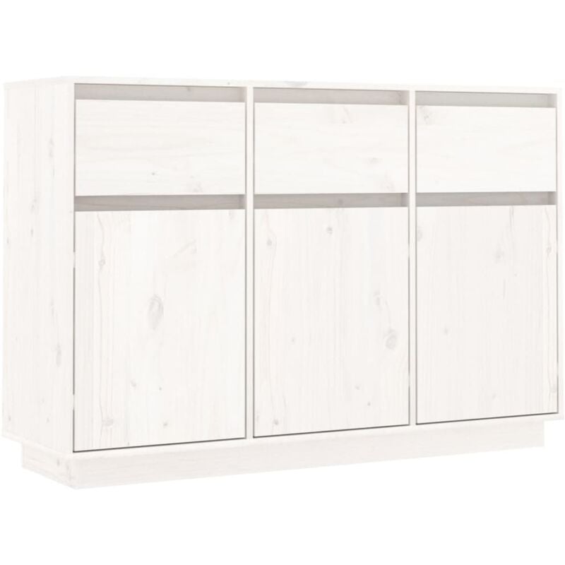 Buffet bahut commode armoire meuble de rangement organisateur cuisine salle de séjour salon 110 x 34 x 75 cm bois massif de pin blanc
