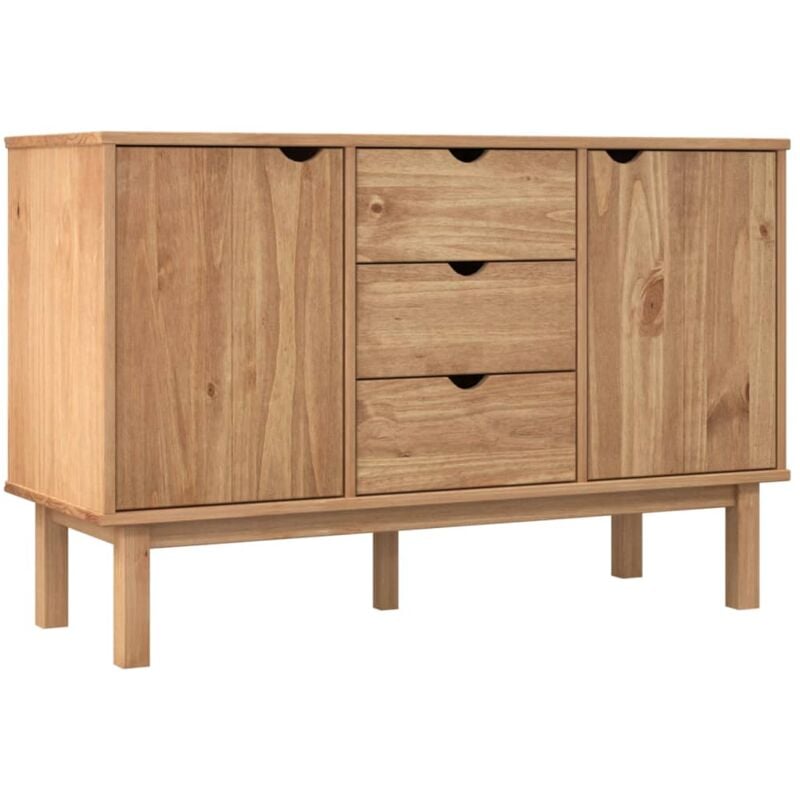 Buffet bahut commode armoire meuble de rangement organisateur cuisine salle de séjour salon 113,5 x 43 x 73 cm bois massif de pin marron