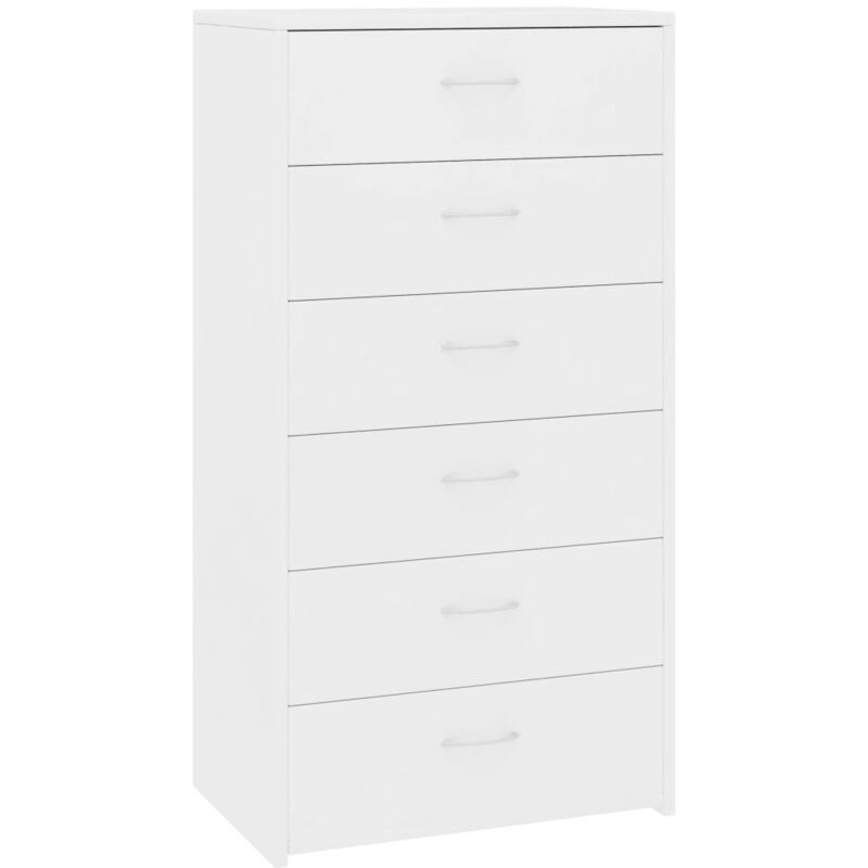 Buffet bahut commode armoire meuble de rangement organisateur cuisine salle de séjour salon avec 6 tiroirs 50 x 34 x 96 cm bois d'ingénierie blanc