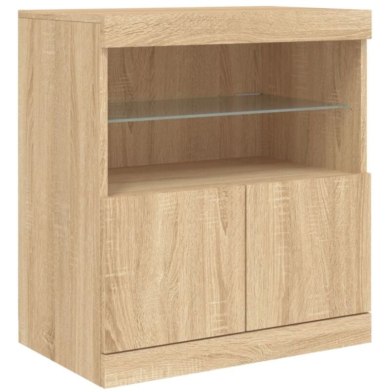 Buffet bahut commode armoire meuble de rangement organisateur cuisine salle de séjour salon avec lumières led sonoma 60 x 37 x 67 cm marron