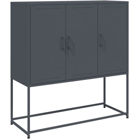 Buffet bahut commode armoire meuble de rangement organisateur cuisine salle de séjour salon haut 100,5 x 39 x 107 cm acier anthracite