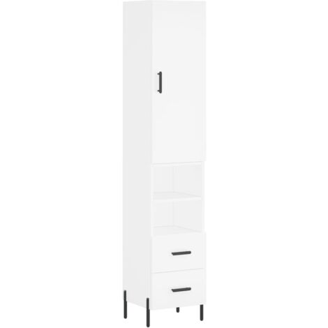 Buffet bahut commode armoire meuble de rangement organisateur cuisine salle de séjour salon haut 34,5 x 34 x 180 cm bois d'ingénierie blanc