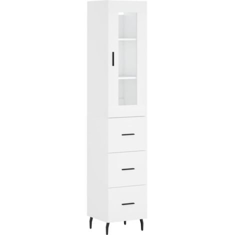 Buffet bahut commode armoire meuble de rangement organisateur cuisine salle de séjour salon haut 34,5 x 34 x 180 cm bois d'ingénierie blanc
