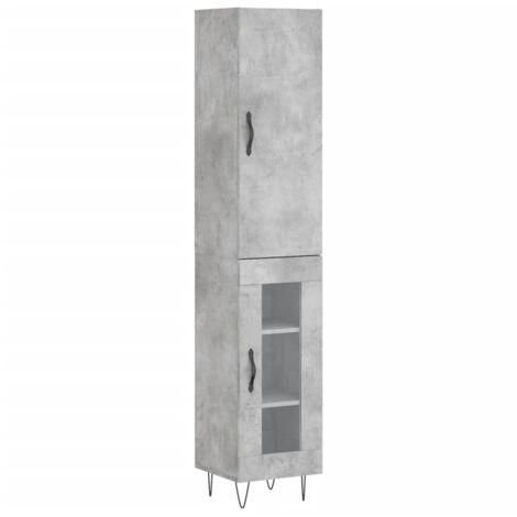 Buffet bahut commode armoire meuble de rangement organisateur cuisine salle de séjour salon haut 34,5 x 34 x 180 cm bois d'ingénierie gris