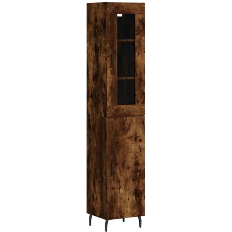 Buffet bahut commode armoire meuble de rangement organisateur cuisine salle de séjour salon haut 34,5 x 34 x 180 cm bois d'ingénierie marron