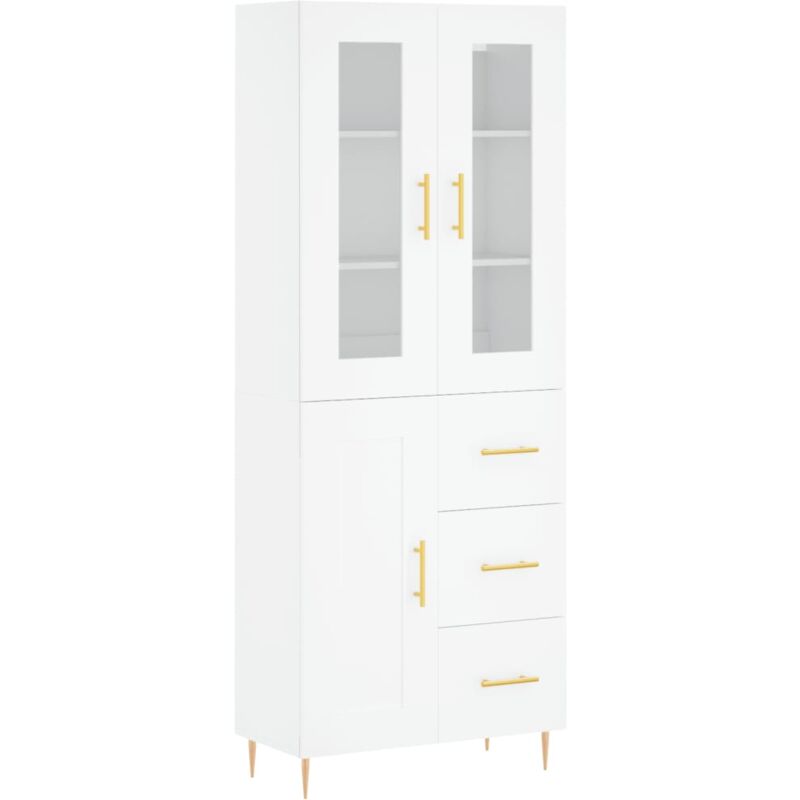 Buffet bahut commode armoire meuble de rangement organisateur cuisine salle de séjour salon haut 69,5 x 34 x 180 cm bois d'ingénierie blanc