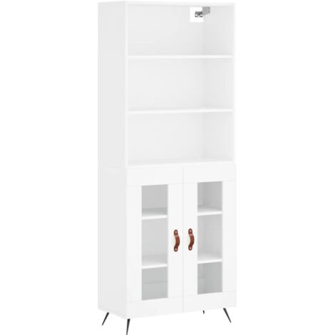 Buffet bahut commode armoire meuble de rangement organisateur cuisine salle de séjour salon haut 69,5 x 34 x 180 cm bois d'ingénierie blanc