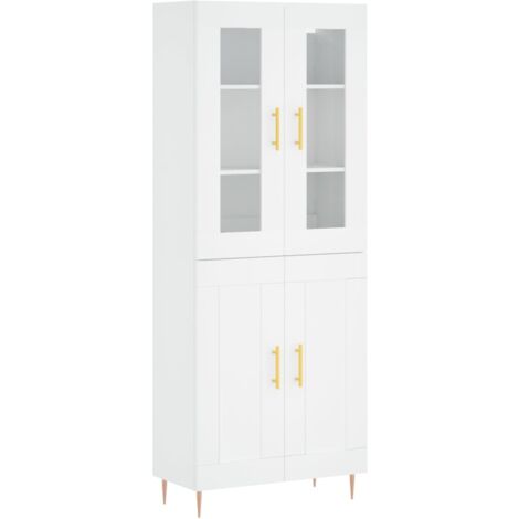 Buffet bahut commode armoire meuble de rangement organisateur cuisine salle de séjour salon haut 69,5 x 34 x 180 cm bois d'ingénierie blanc