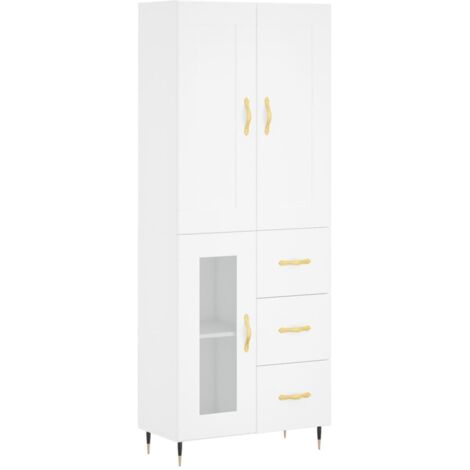 Buffet bahut commode armoire meuble de rangement organisateur cuisine salle de séjour salon haut 69,5 x 34 x 180 cm bois d'ingénierie blanc
