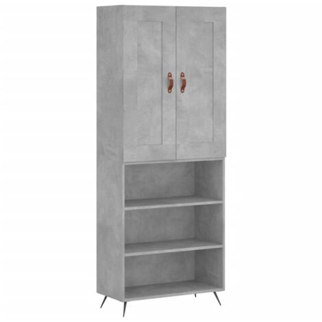 Buffet bahut commode armoire meuble de rangement organisateur cuisine salle de séjour salon haut 69,5 x 34 x 180 cm bois d'ingénierie gris