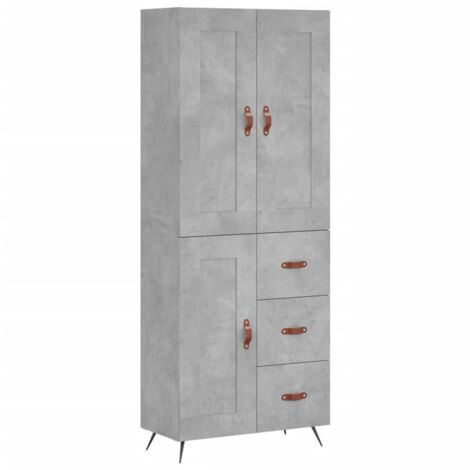 Buffet bahut commode armoire meuble de rangement organisateur cuisine salle de séjour salon haut 69,5 x 34 x 180 cm bois d'ingénierie gris