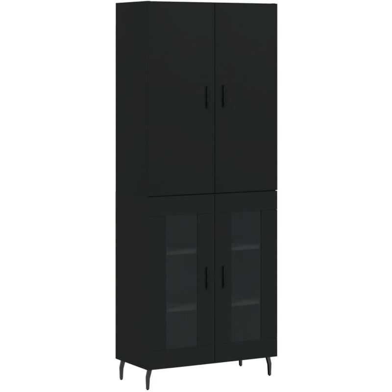 Buffet bahut commode armoire meuble de rangement organisateur cuisine salle de séjour salon haut 69,5 x 34 x 180 cm bois d'ingénierie noir