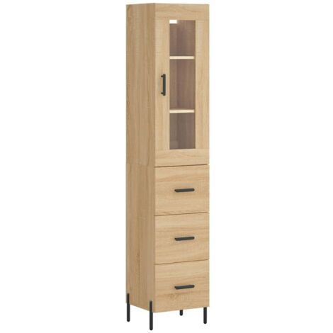 Buffet bahut commode armoire meuble de rangement organisateur cuisine salle de séjour salon haut sonoma 34,5 x 34 x 180 cm bois d'ingénierie marron