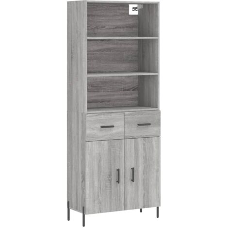 Buffet bahut commode armoire meuble de rangement organisateur cuisine salle de séjour salon haut sonoma 69,5 x 34 x 180 cm bois d'ingénierie gris