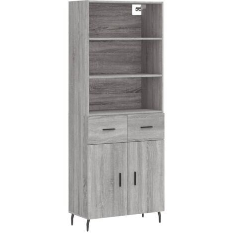 Buffet bahut commode armoire meuble de rangement organisateur cuisine salle de séjour salon haut sonoma 69,5 x 34 x 180 cm bois d'ingénierie gris