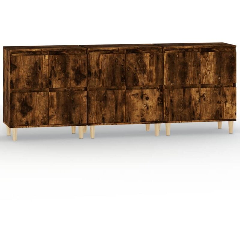 Buffet bahut commode armoire meuble de rangement organisateur cuisine salle de séjour salons 3 pcs 60 x 35 x 70 cm bois d'ingénierie marron