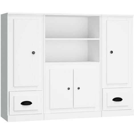 Buffet bahut commode armoire meuble de rangement organisateur cuisine salle de séjour salons 3 pcs bois d'ingénierie blanc
