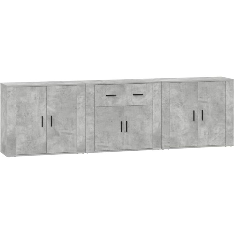 Buffet bahut commode armoire meuble de rangement organisateur cuisine salle de séjour salons 3 pcs bois d'ingénierie gris