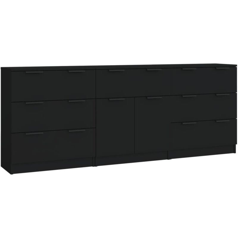 Buffet bahut commode armoire meuble de rangement organisateur cuisine salle de séjour salons 3 pcs bois d'ingénierie noir