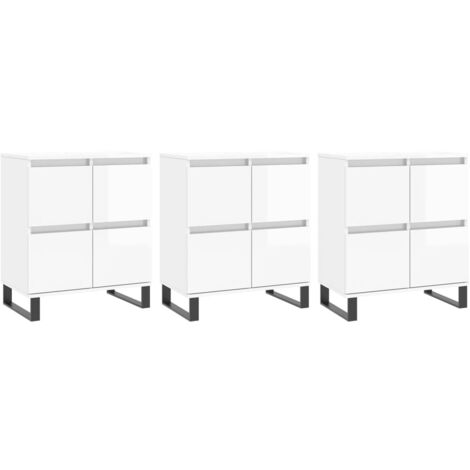 Buffet bahut commode armoire meuble de rangement organisateur cuisine salle de séjour salons 3 pcs brillant bois d'ingénierie blanc
