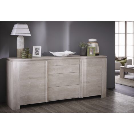 Buffet/bahut contemporain 2 portes/3 tiroirs chĂŞne champagne Guerda