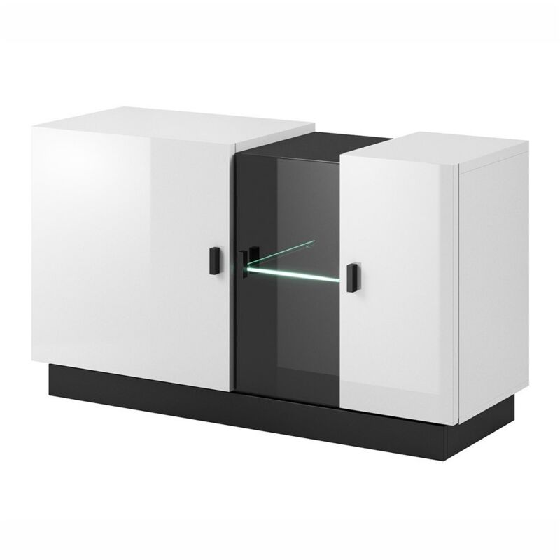 Meublorama - Buffet/bahut/enfilade cristal 3 portes - Blanc brillant - 160 x 85 x 45 cm