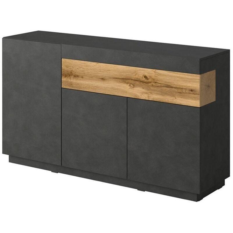 Meublorama - Buffet, bahut, enfilade kiles trois portes et un tiroir. Coloris gris anthracite et chêne. Style design