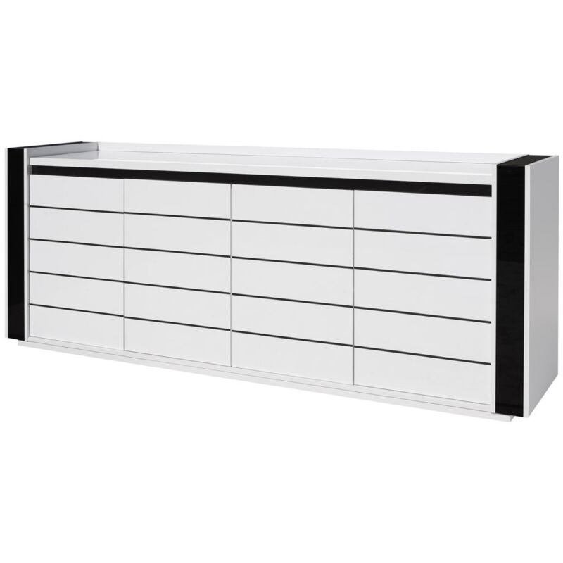 Meublorama - Buffet lina blanc et noir avec led – 220 x 87 x 50 cm