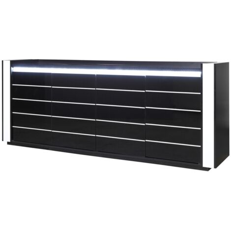 Buffet, bahut LINA noir et blanc avec LED - Noir