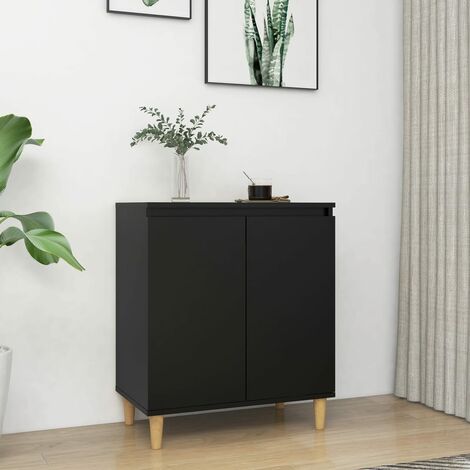 Buffet Bahut | Meuble de rangement Commode avec pieds en bois massif Noir 60x35x70 cm Aggloméré 61555 - Noir
