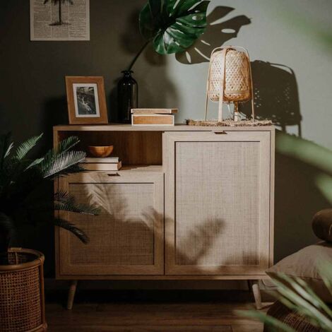 Buffet Bahut  Meuble de rangement Commode Bali 01A Chêne sonoma et impression de canne 38412