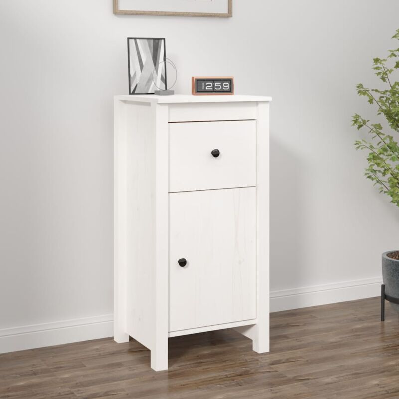 Buffet Bahut Meuble de rangement Commode Blanc 40x35x80 cm Bois massif de pin 38655