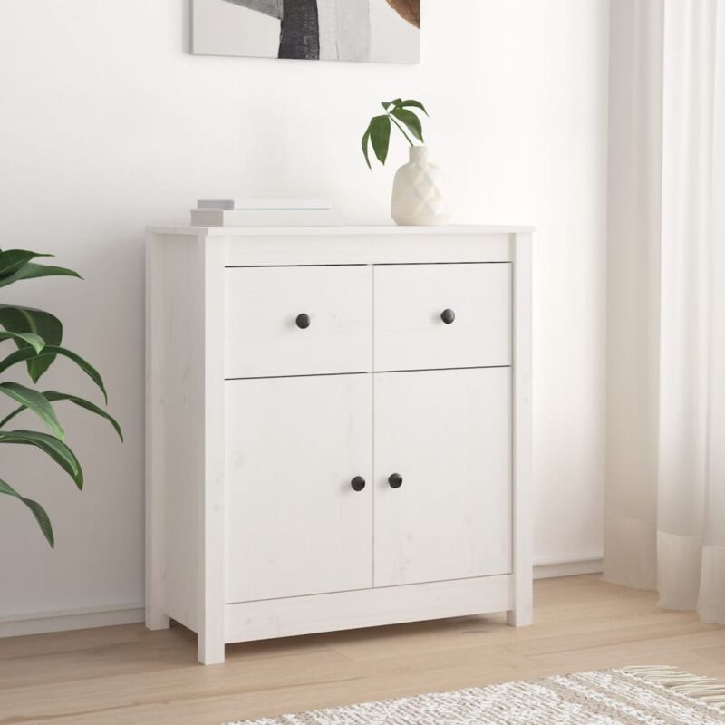 Buffet Bahut Meuble de rangement Commode Blanc 70x35x80 cm Bois massif de pin 13954
